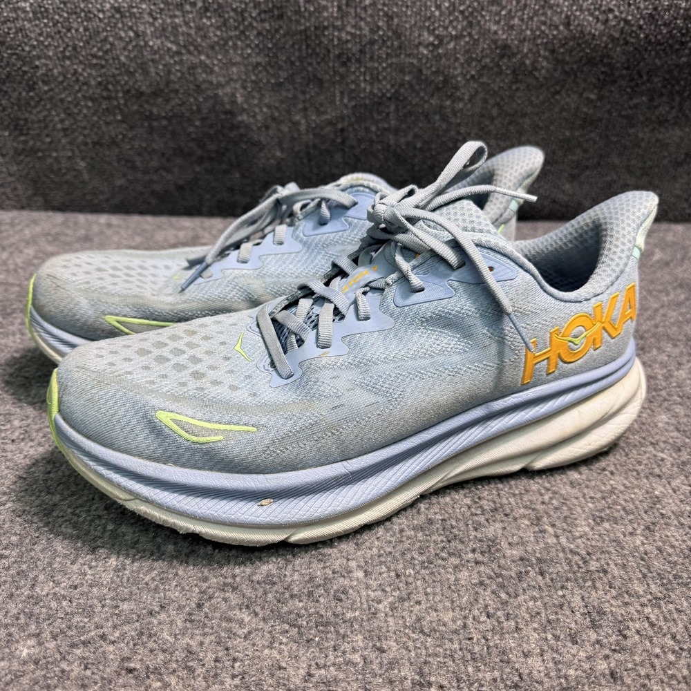 Hoka Running Shoes Mens 10.5 Clifton 9 Blue Orange 1127895 Athletic Sneaker